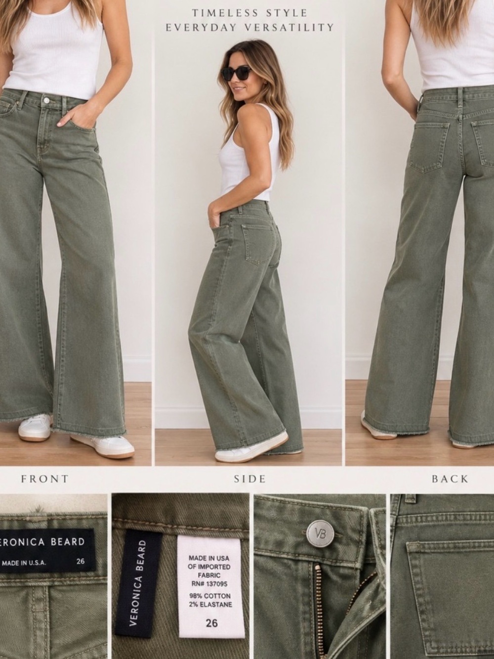 Veronica Beard Olive Wide-Leg High-Rise Jeans